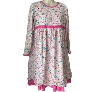Hanna Andersson Girls 160 Floral Fairy Corduroy Dress Pink Ruched Hem 2007 EUC